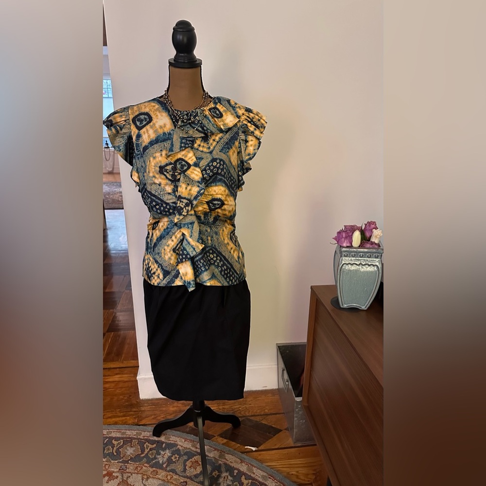Ulla Johnson Blue and Yellow Abstract Top